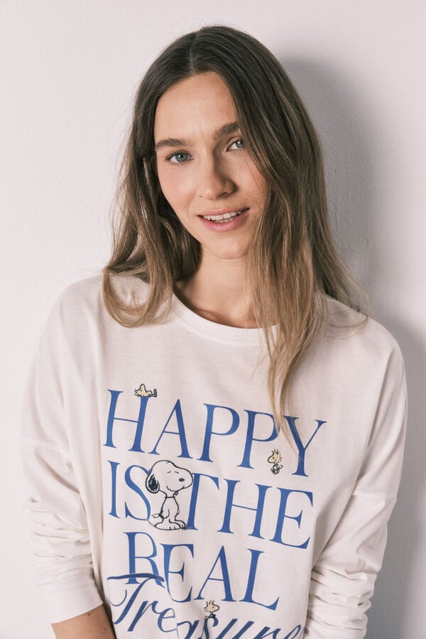 Women'secret Pamučna duga pidžama Snoopy Happy Bež