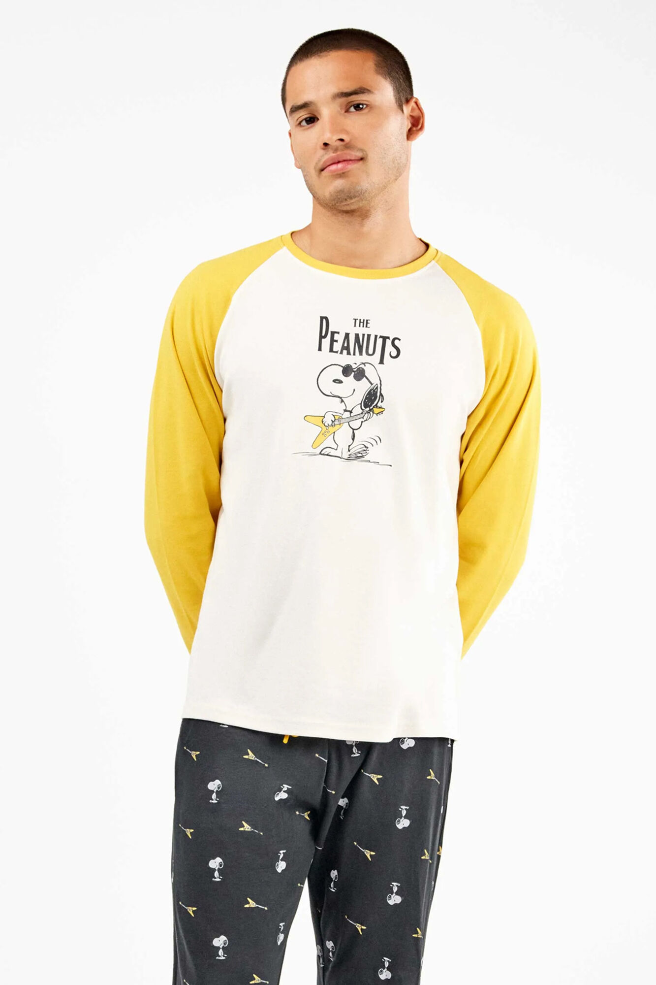 Gisela Conjunto de pijama masculino Snoopy em malha malha