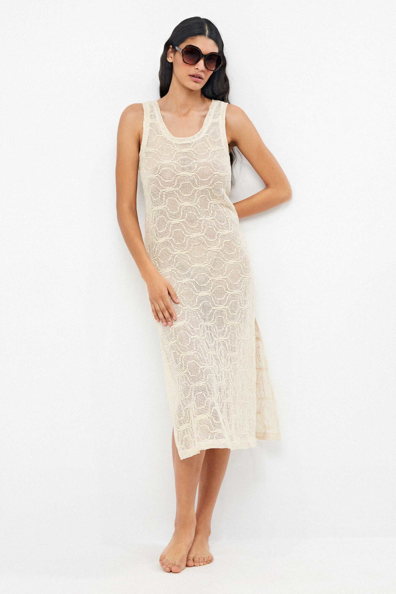 Gisela Vestido reto midi em crochet