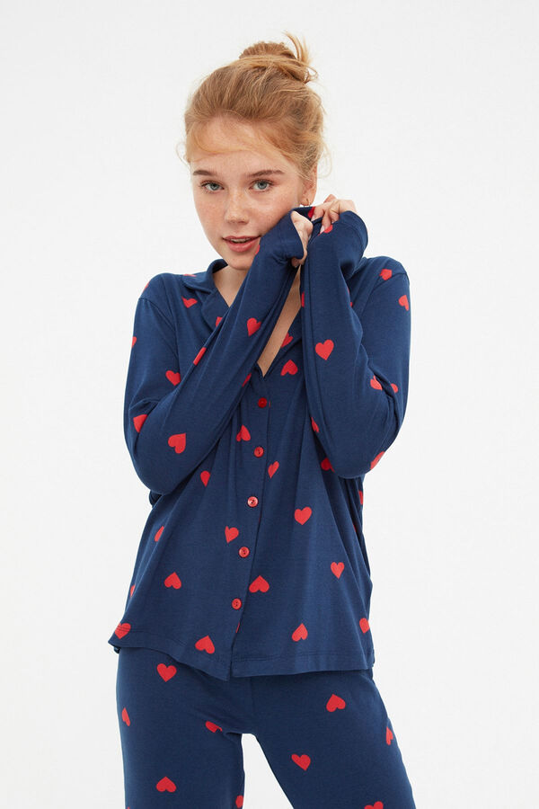 Trendyol Conjunto pijama camisero azul corazones&nbsp;&nbsp; azul