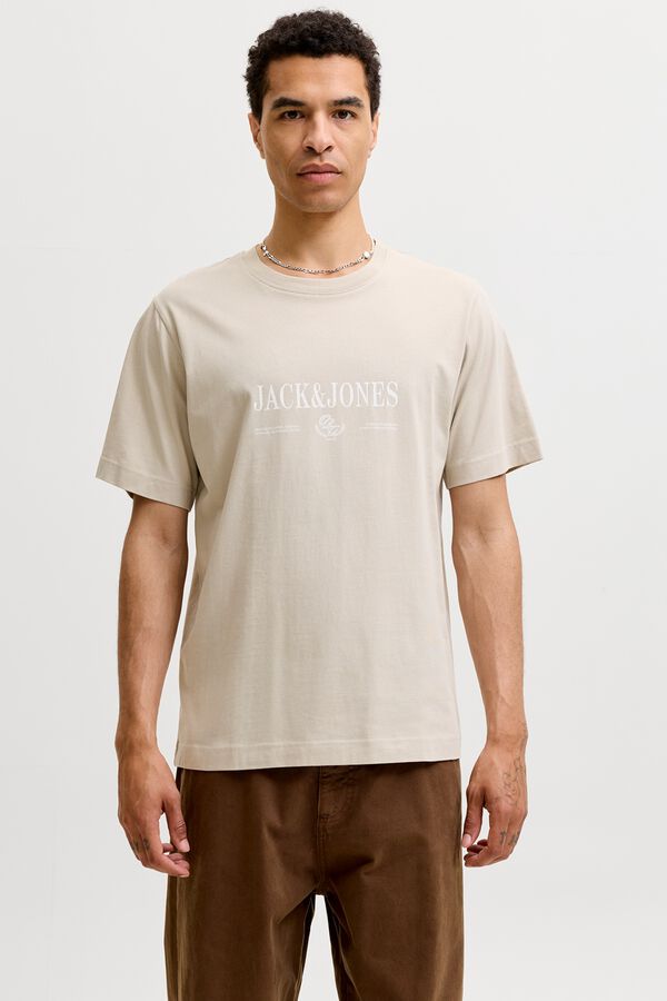 Jack & Jones T-shirt regular em algod&atilde;o cinzento