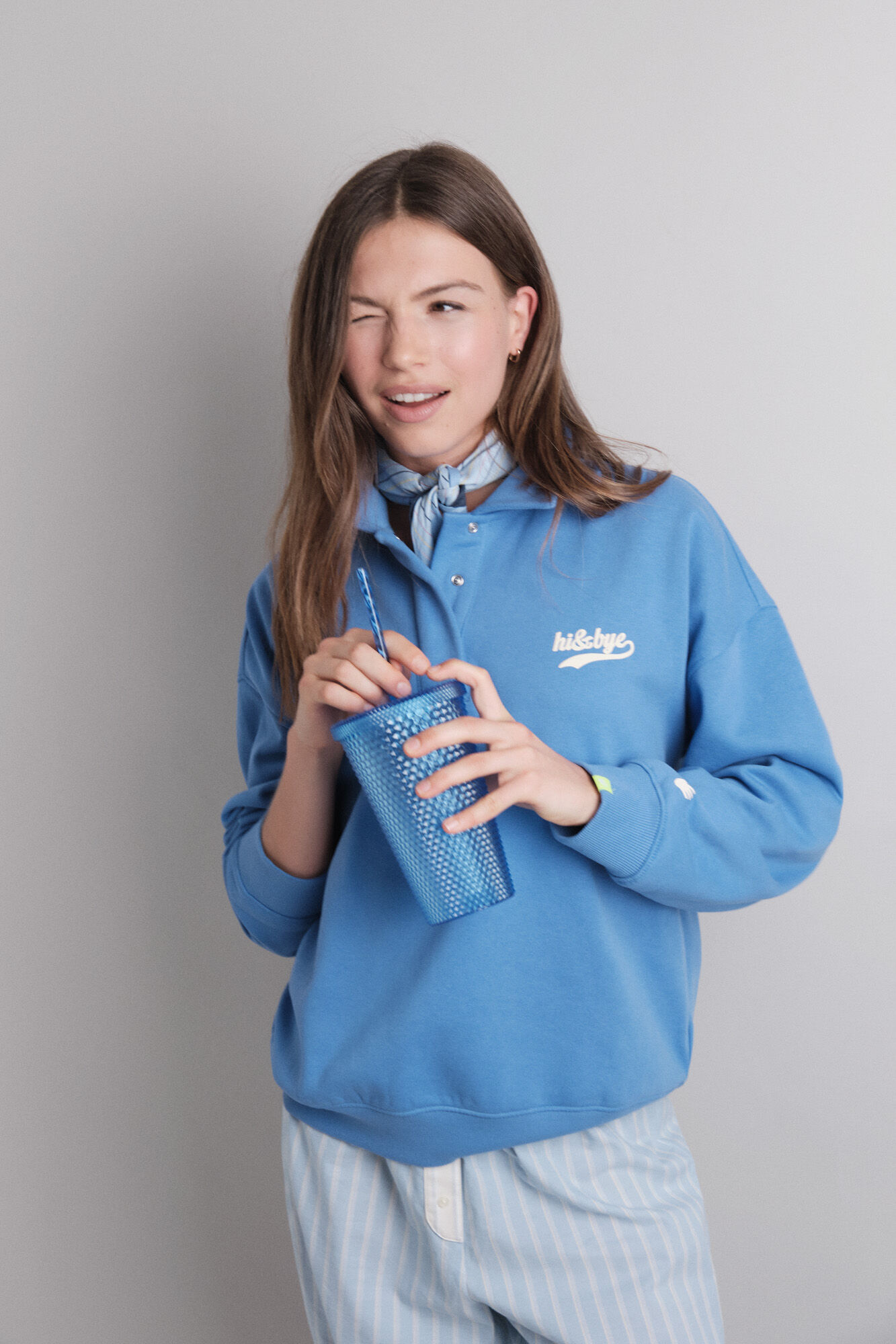 HI&BYE Sudadera polo felpa azul 