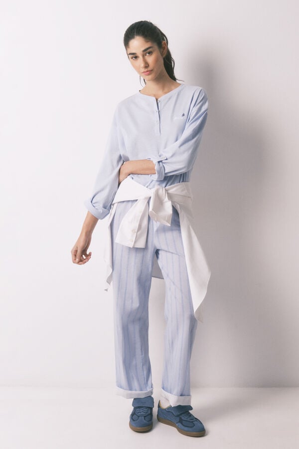 Women'secret Plave 100% pamučne duge prugaste pantalone Print