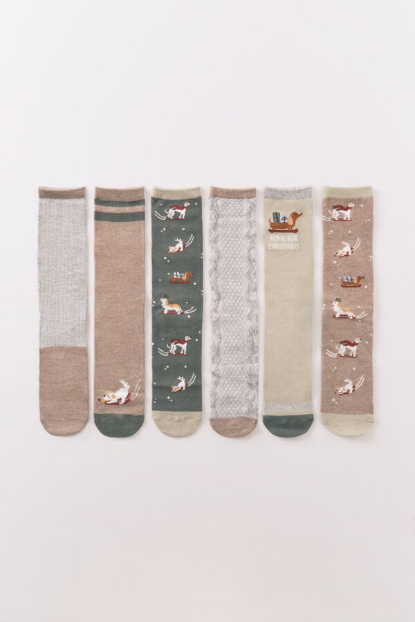 Women'secret Paket od 6 dugih pamučnih čarape za pse   Zelena