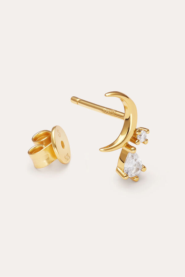 Singularu Pendiente Suelto Luna Spark Plata Ba&ntilde;o Oro amarillo