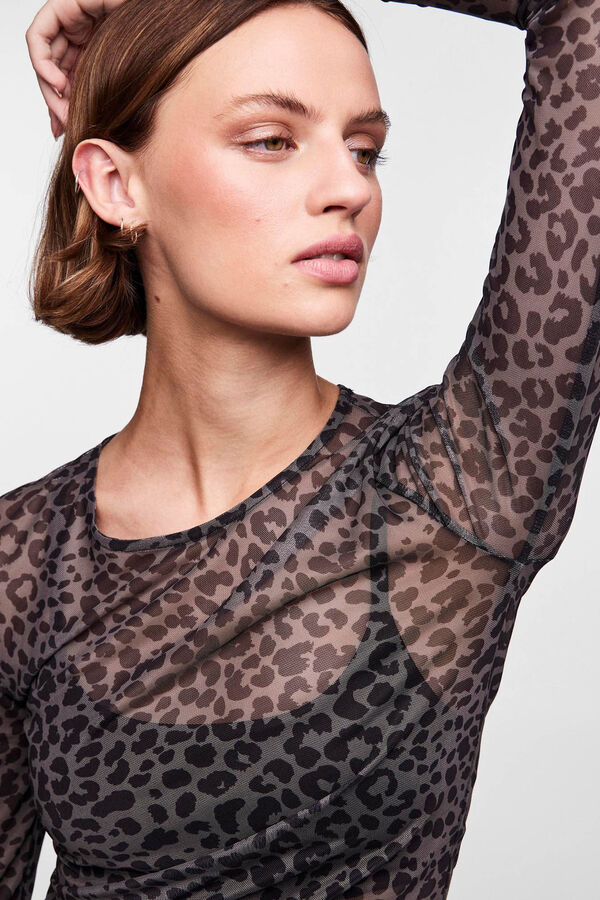 Womensecret Leopard print tulle top with long sleeve noir