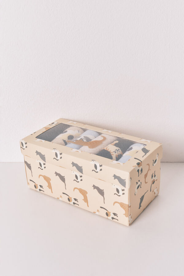 Women'secret Paket od 6 dugih pamučnih čarape sa mačkama   Plava