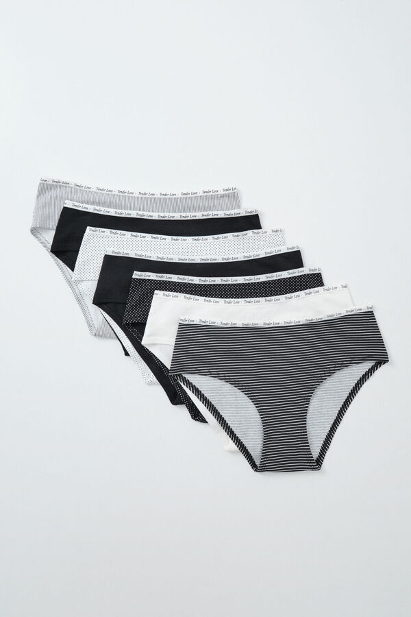 Women'secret Pack 7 bragas anchas algod&oacute;n estampado B&W Print