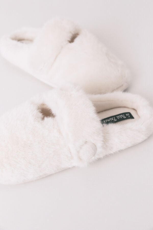 Women'secret Bele krznene mercedita sobne papuče Bež