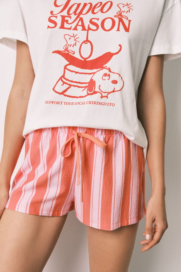 Women'secret Pamučna kratka pidžama Snoopy na pruge Print