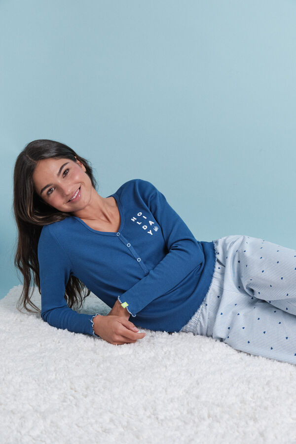 HI&BYE Duga pidžama plava pruge pamučna pidžama  Print