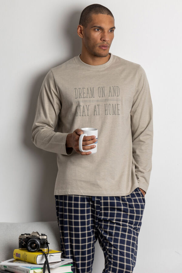 Admas Pijama comprido azul e bege xadrez para homem bege