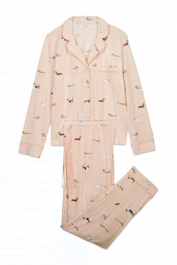 Women'secret 100% pamučna duga sa printom pruga i kuca ko&scaron;ulja pidžama Narandžasta