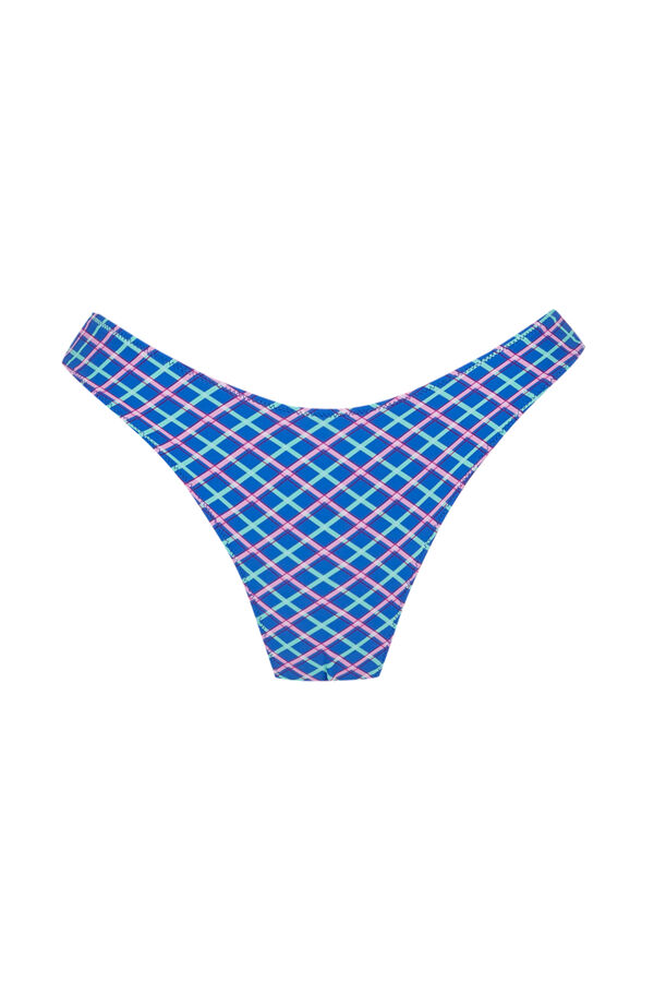 Women'secret Plavi donji deo bikinija brazilskog kroja sa U efektom i kariranim dezenom Print