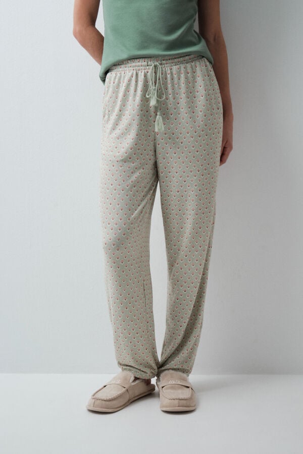 Women'secret Duge pantalone sa printom u boji morske trave Zelena