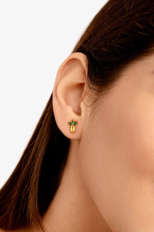 Singularu Pendiente Suelto Tropical Pineapple Plata Ba&ntilde;o Oro amarillo