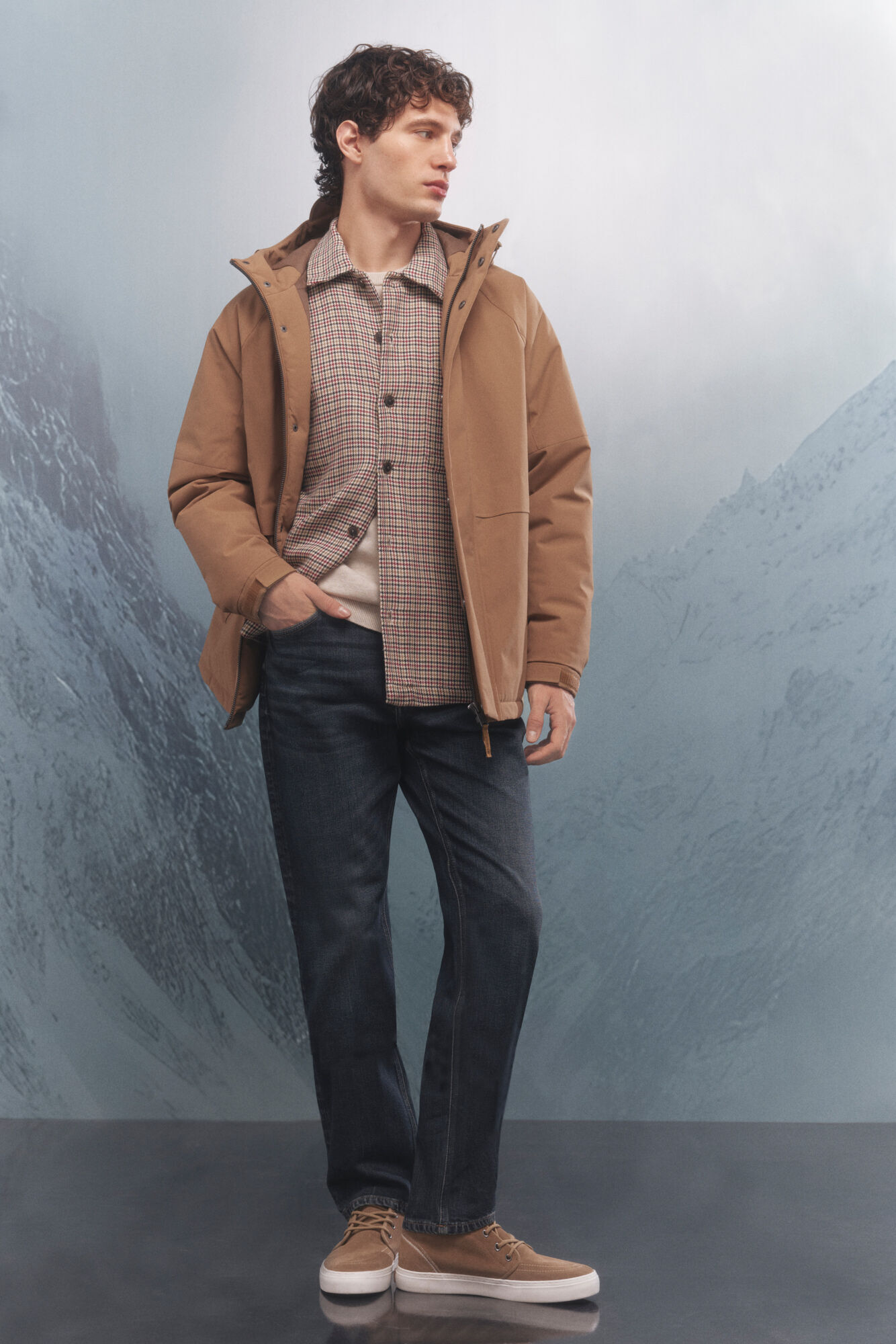 Conjunto de cal&ccedil;a, parka e sobrecamisa