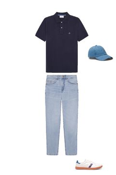 Ensemble jeans, polo, baskets et casquette