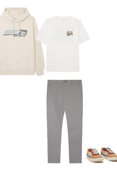 Conjunto de chino, zapatilla, camiseta y sudadera