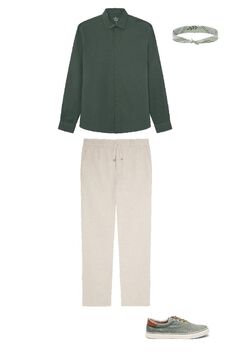 Trousers, shirt, trainers and leafs set