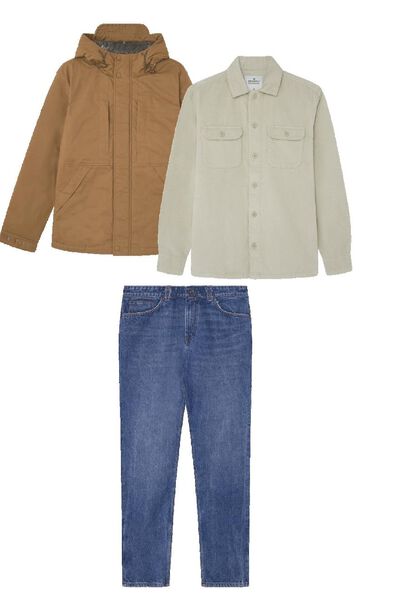 Parka, jeans and overshirt set