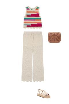 Bag, top, trousers and sandal set