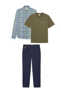 Ensemble jeans, chemise et t-shirt