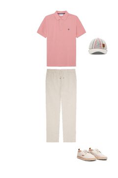 Basic-Poloshirt, cargohose, espadrille und cap im Set