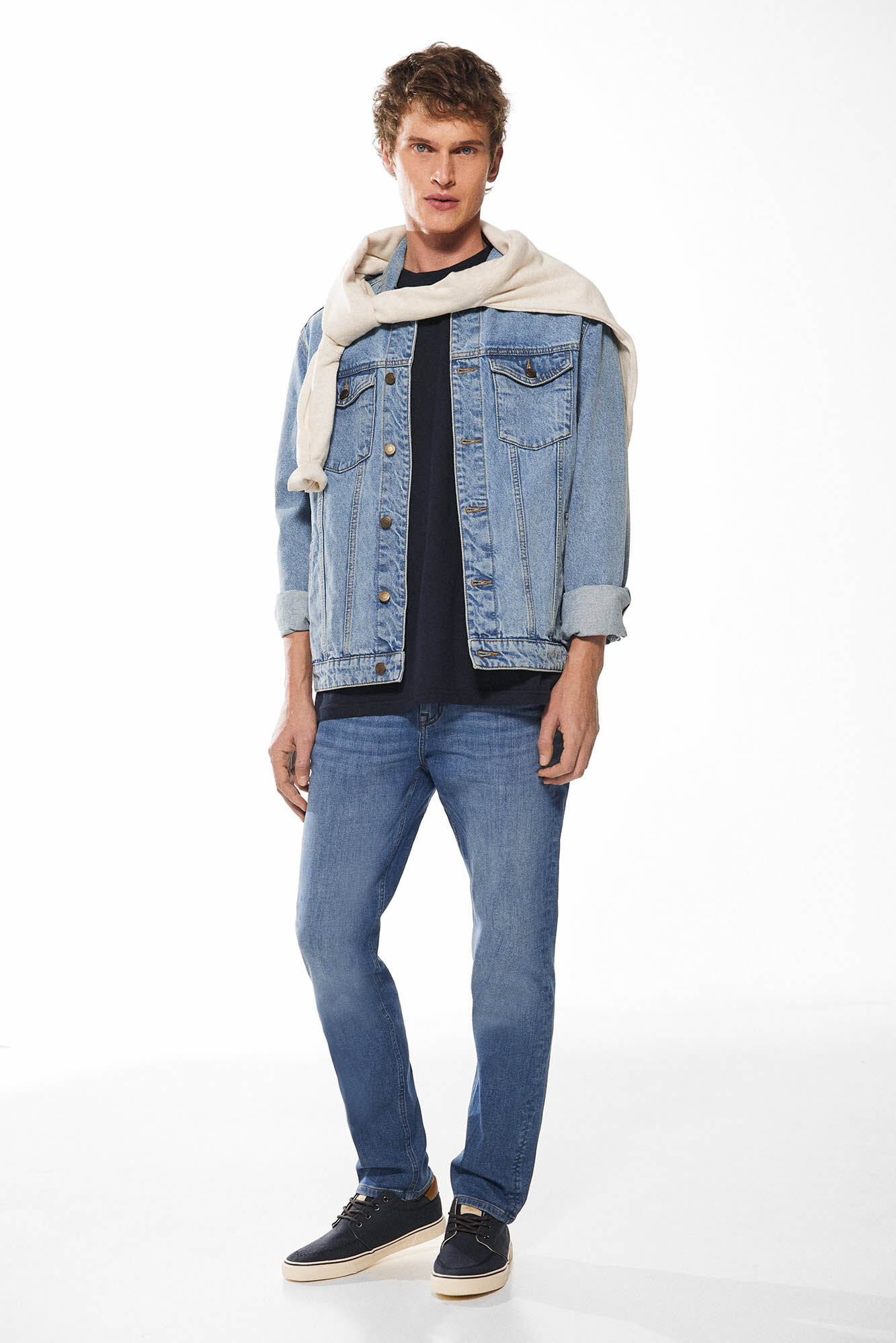 Jumper and denim sales jacket