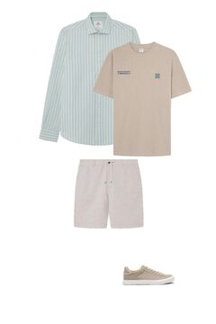 Conjunto de camisa, bermudas, sapatilha e t-shirt