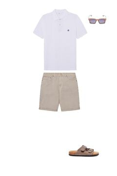 Basic-Poloshirt, bermudas, sandalen und sonnenbrille im Set