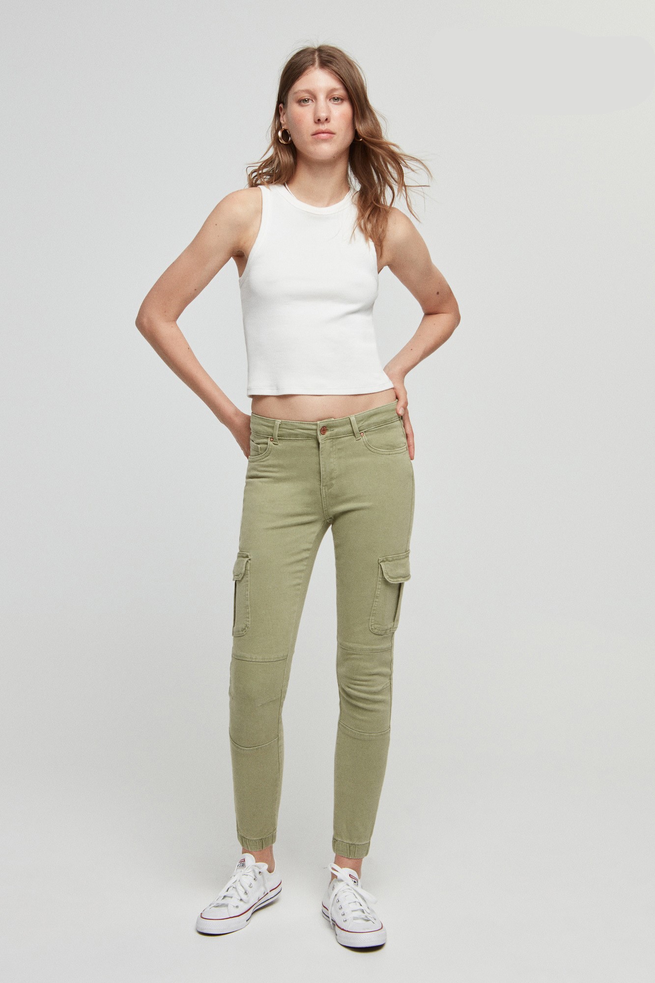 Pantalones | Pantalón Paperbag Kaki Verde | Springfield Mujer - Emilie  Attolini
