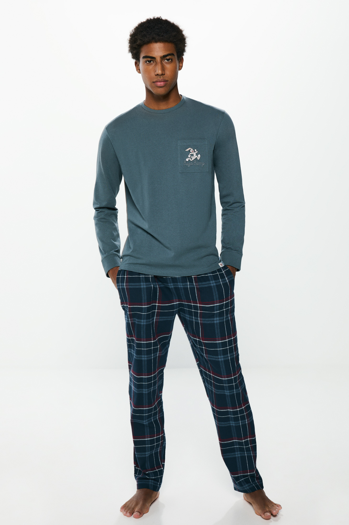 Pantalones Pijama Bugs Bunny Hombre Pijama Largo Pantalón Cuadros