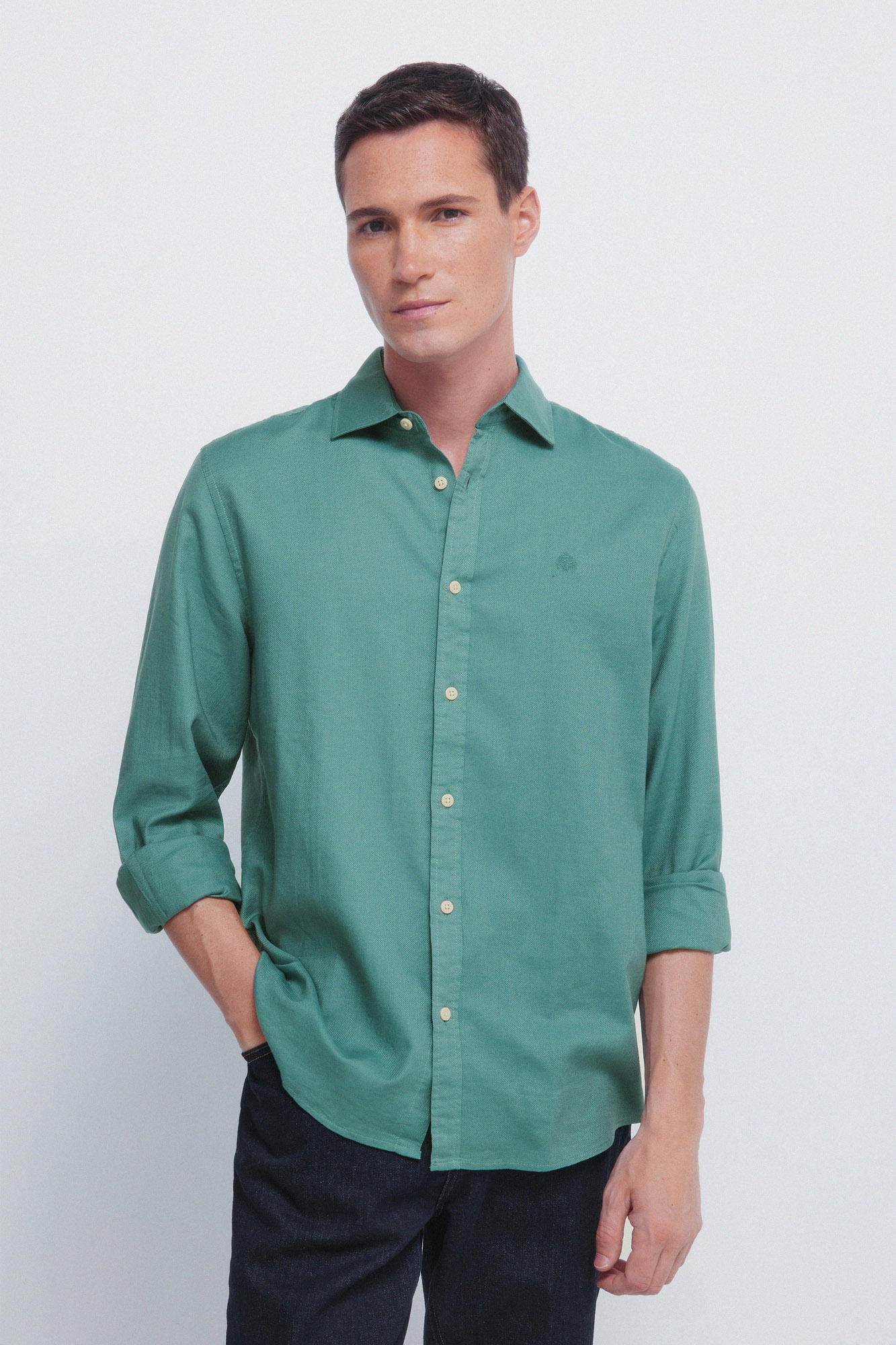 SPRINGFIELD Camicia Bambino 6 Anni Maniche Lunghe - Cotton Slub MAO, Verde Standard, Tessuto Naturale E Morbido - 2