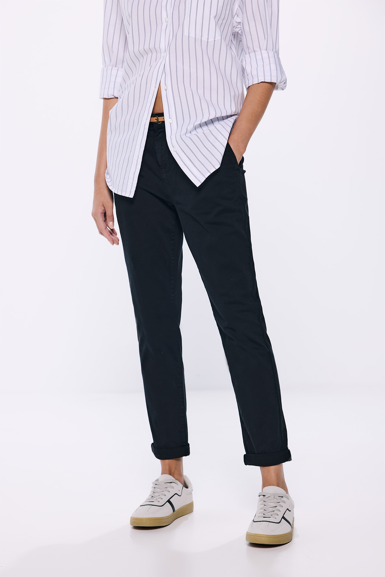 Pantalon Chino Beige Femme Springfield - Taille 38 - Coton élégant Coupe Slim