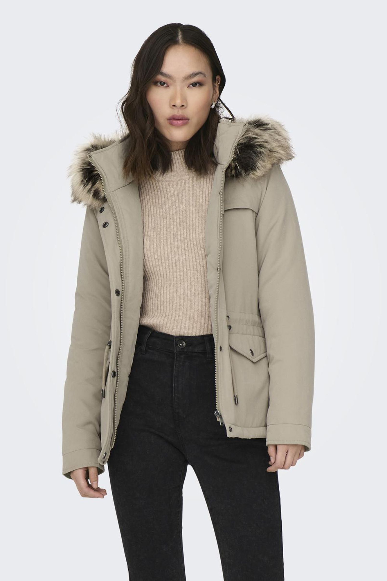 Parka con capucha con pelo Abrigos de mujer SPF