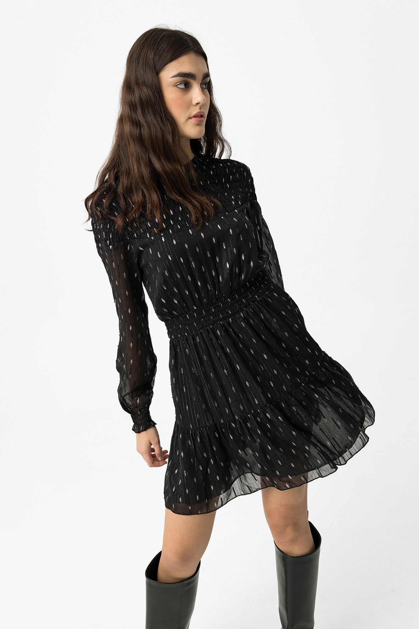 Vestidos de chiffon con volantes en las mangas y tirantes finos Topo