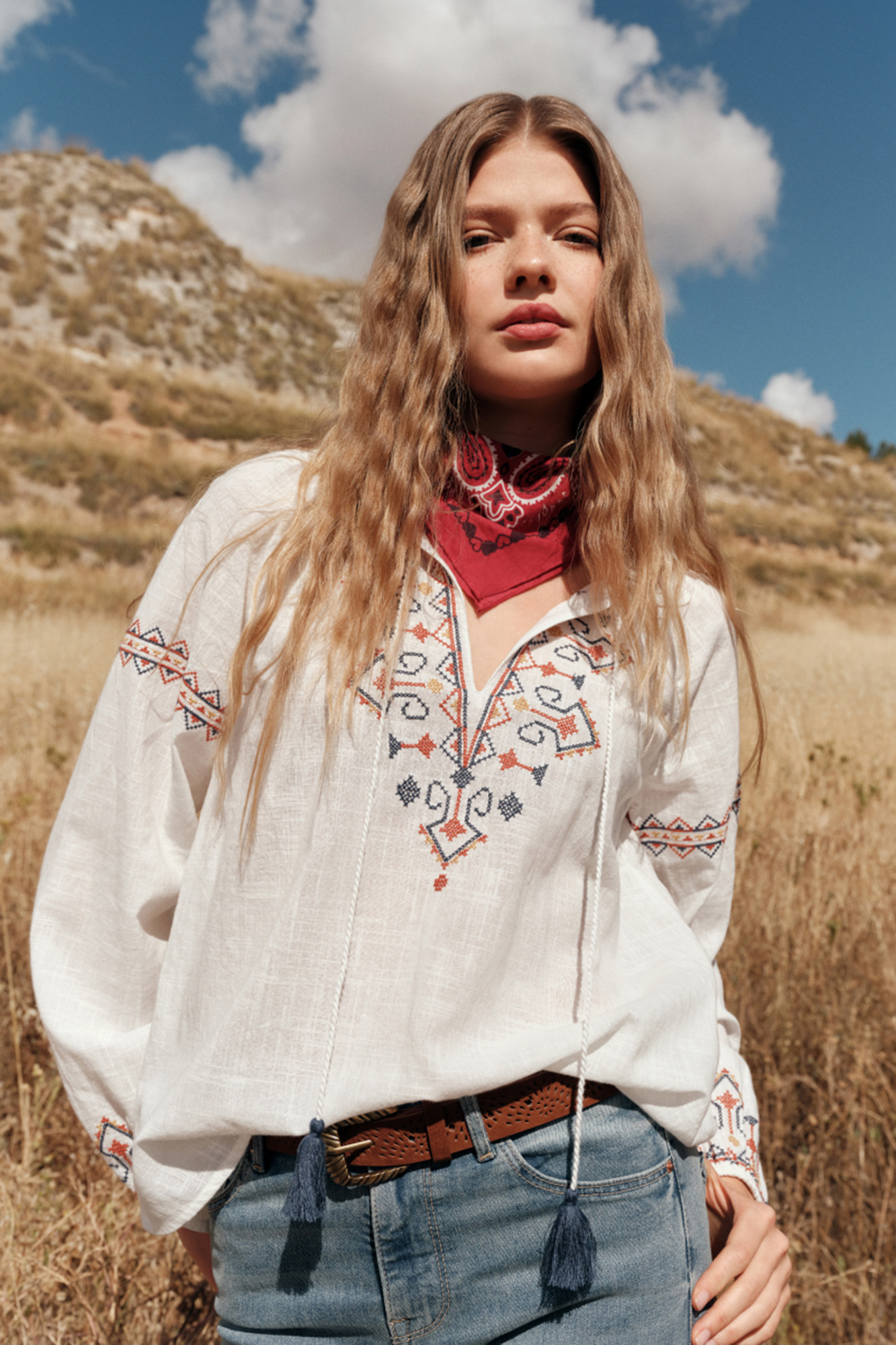 multicoloured embroidered blouses