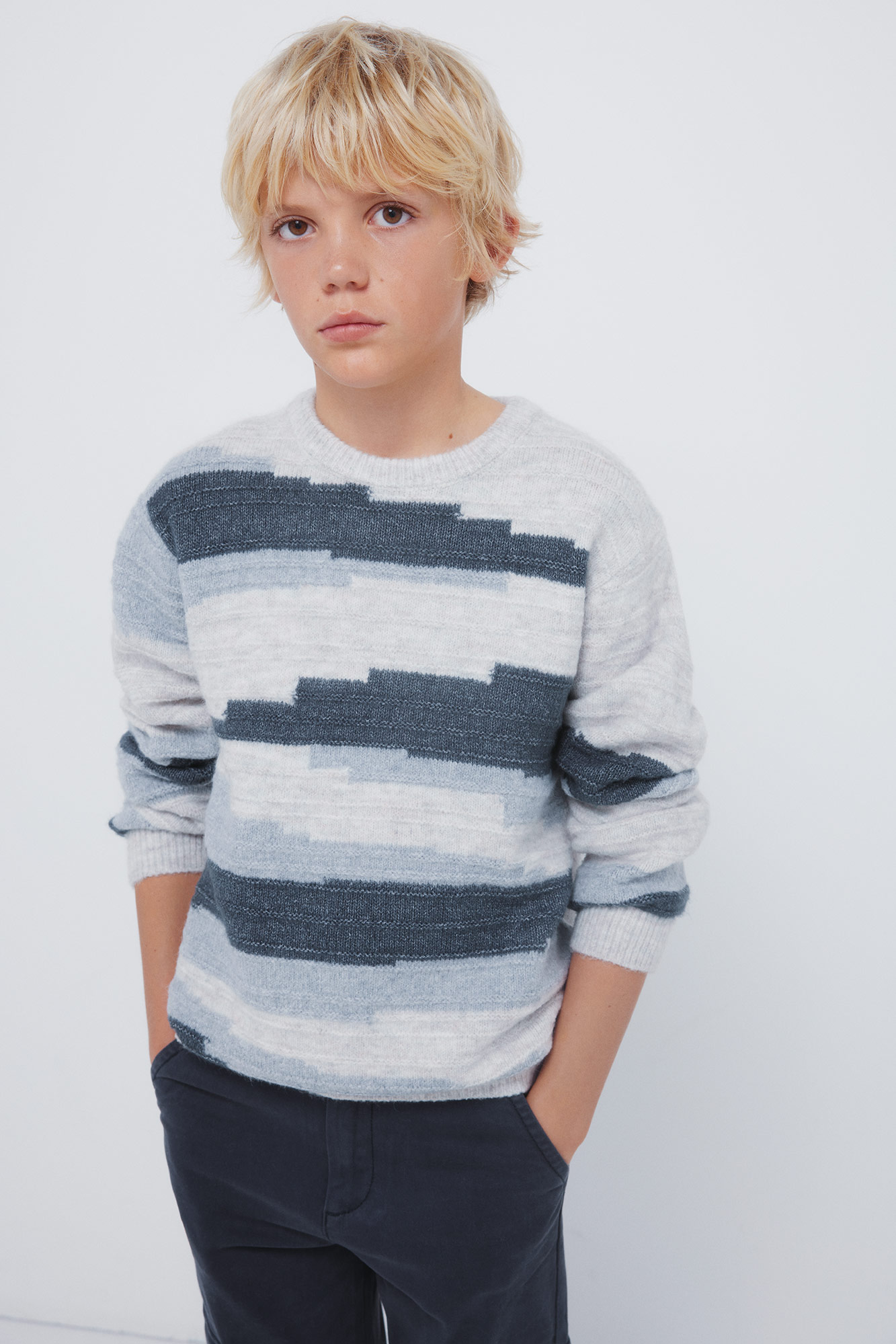 Pull Garçon Nutmeg 7 Ans – Bleu Géométrique, Coton, Manches Longues, Encolure Ronde