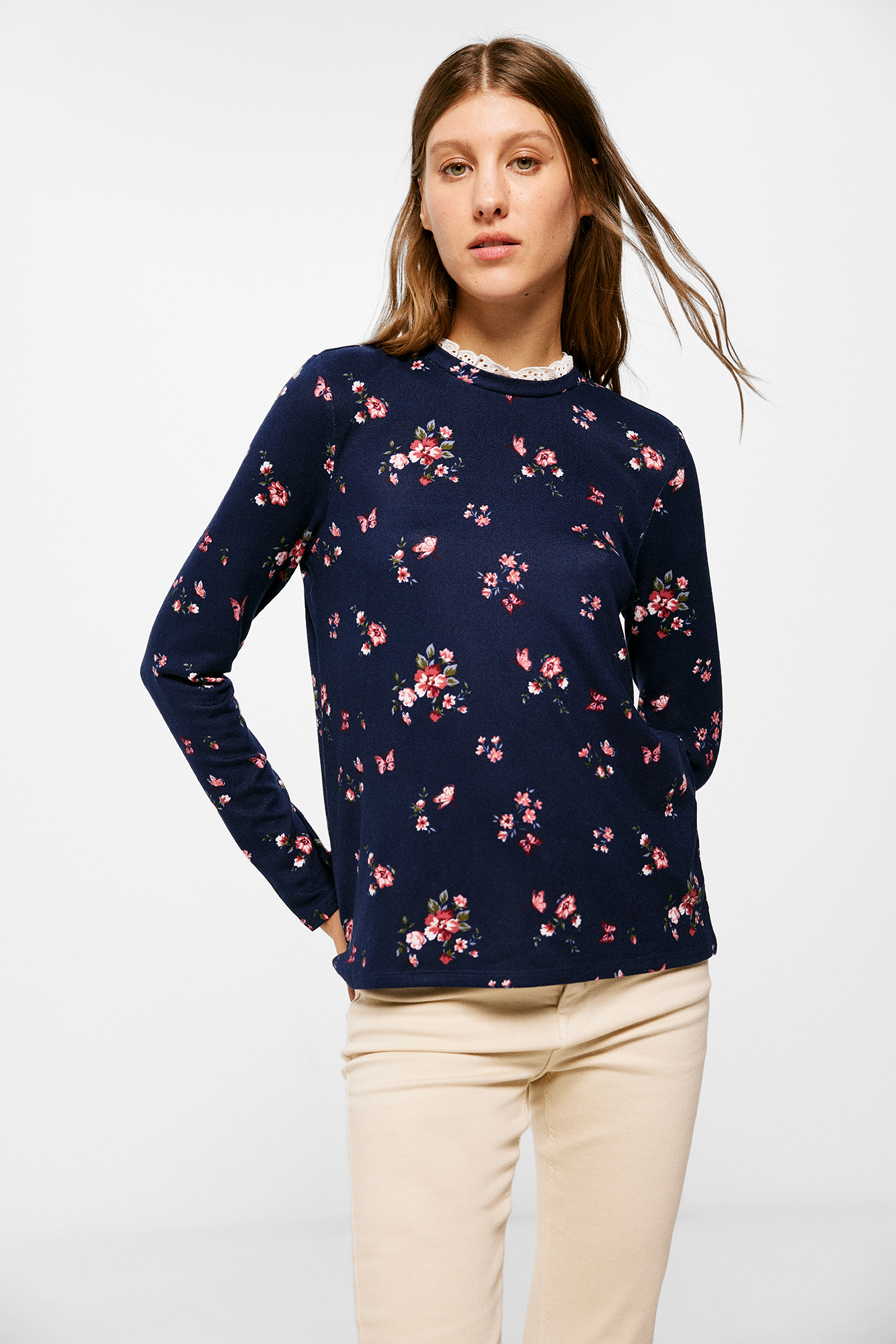 ▷ Chollo Camiseta estampada Springfield de cuello Perkins para mujer por  sólo 5,99€ (-74%)