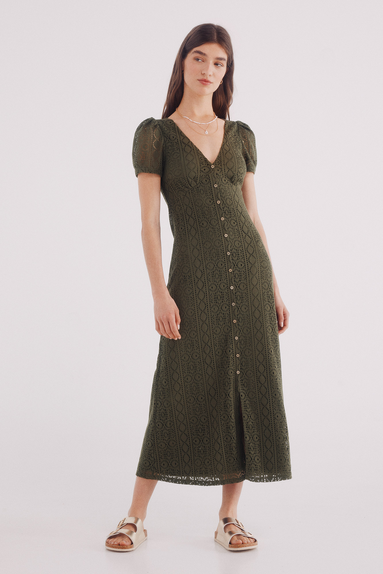 Linen Dress Vestido Lino Zara Botones Vestido Midi Vestido De