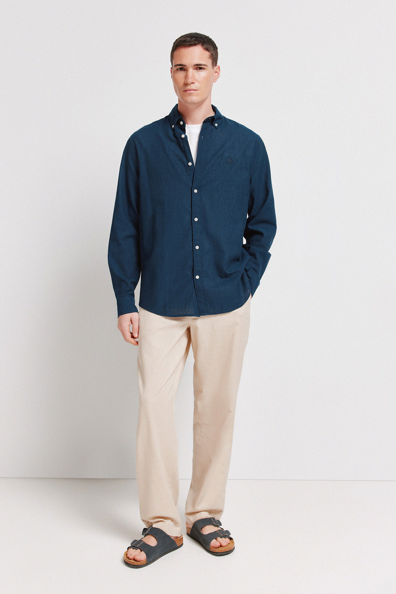 Camicia Uomo Springfield Linen Basic In Lino Europeo - Regular Fit, Maniche Lunghe - Comfort E Stile Naturale - 4