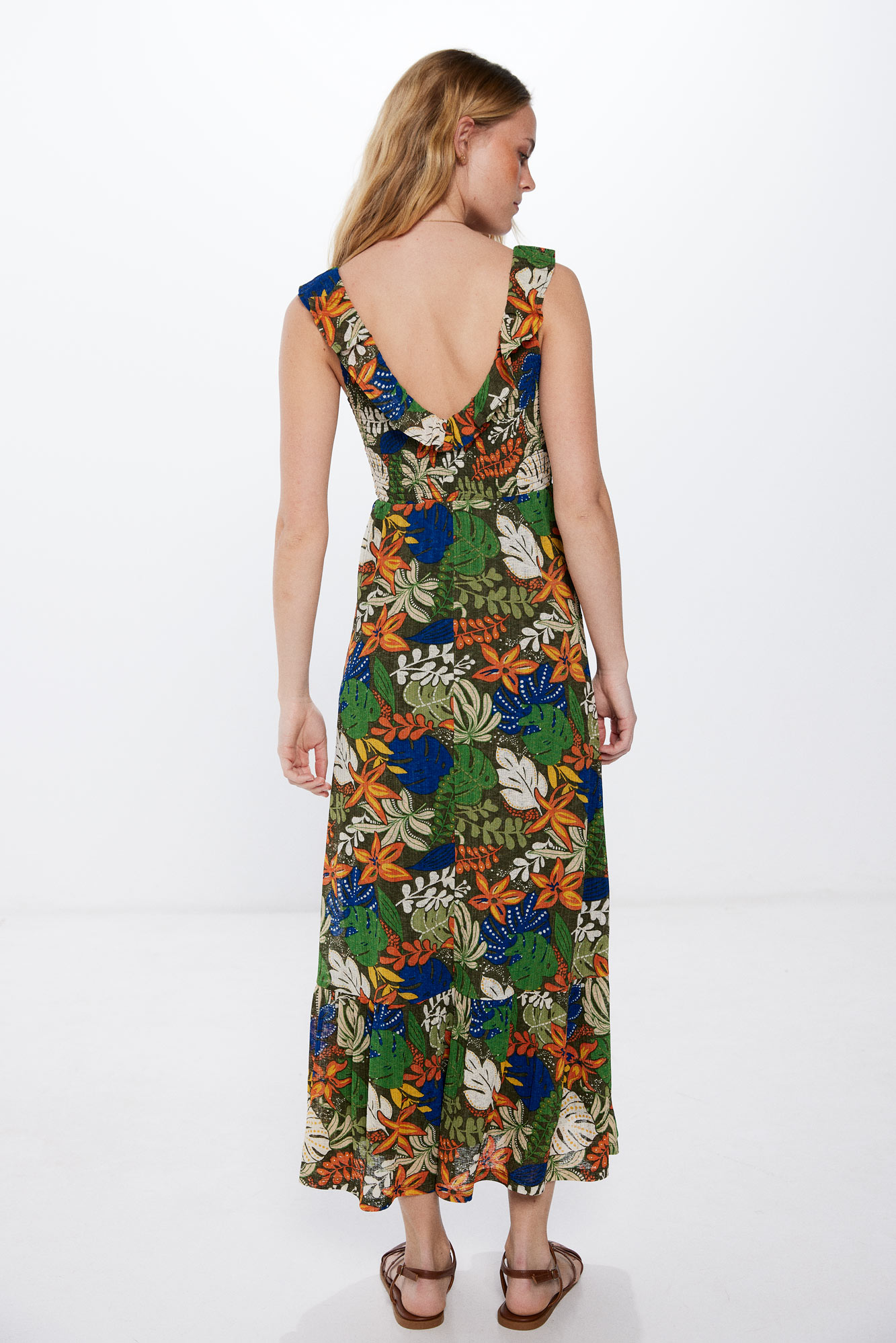 Springfield Damen Midi-Kleid Mit Knöpfen Vorne – Strukturstoff, 3/4-Ärmel