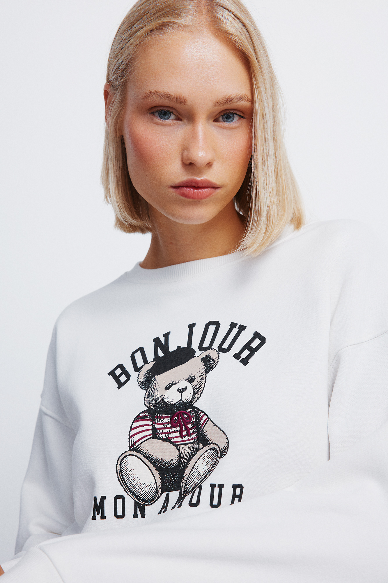 T-shirt Femme Springfield - Manches Courtes, Motif "Bonjour" - Coton Doux, Style Décontracté