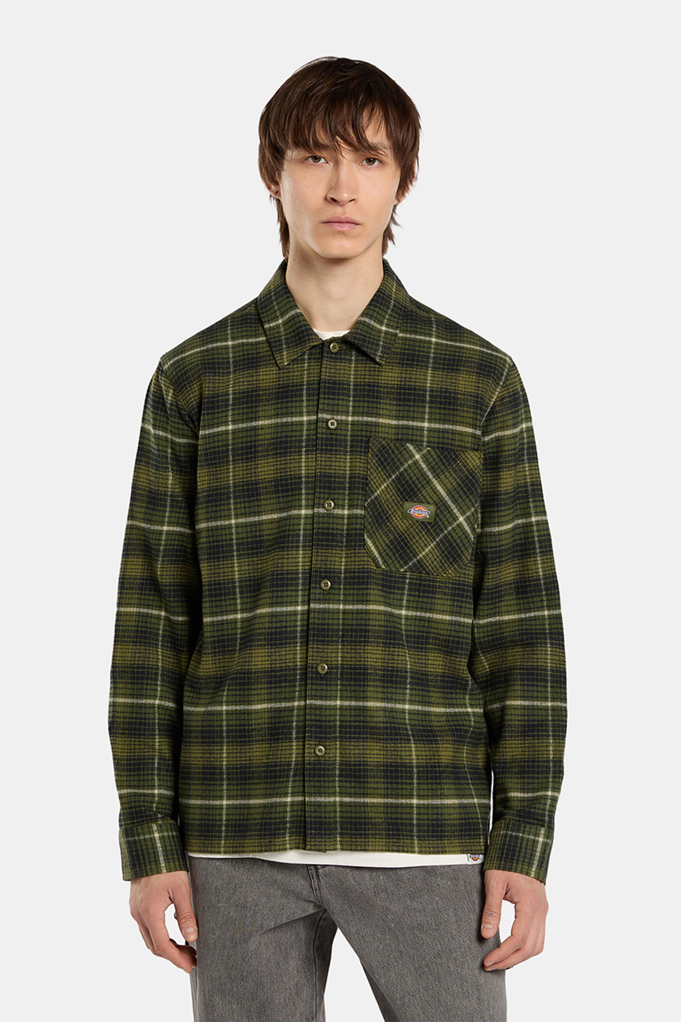 Springfield Nueva Camisa De Estructura con Bordado De Árboles, Verde, XS
