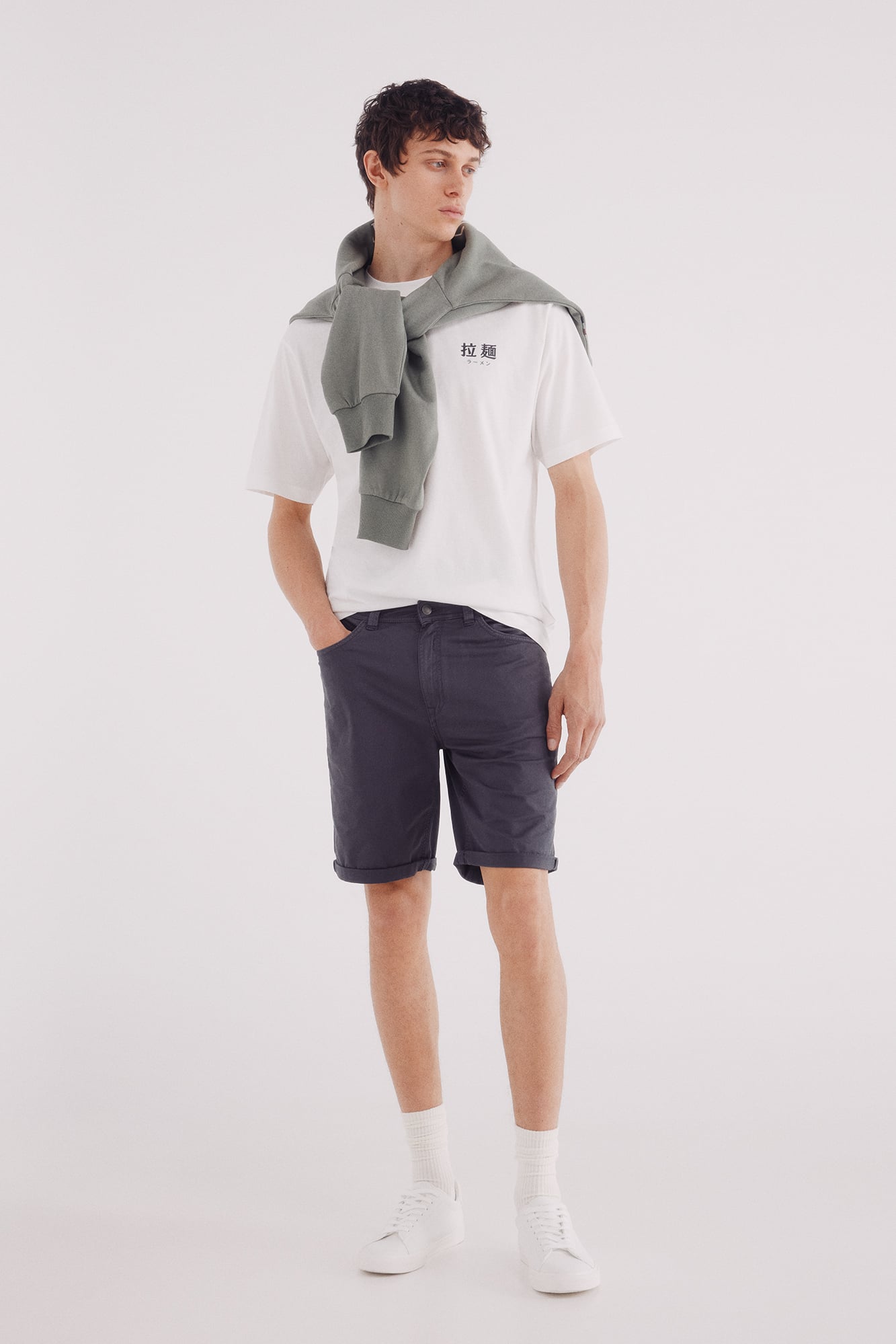 Bermuda Décontracté Springfield Pour Homme - Denim Noir élastique, Coupe Classique - Look Délavé, 5 Poches