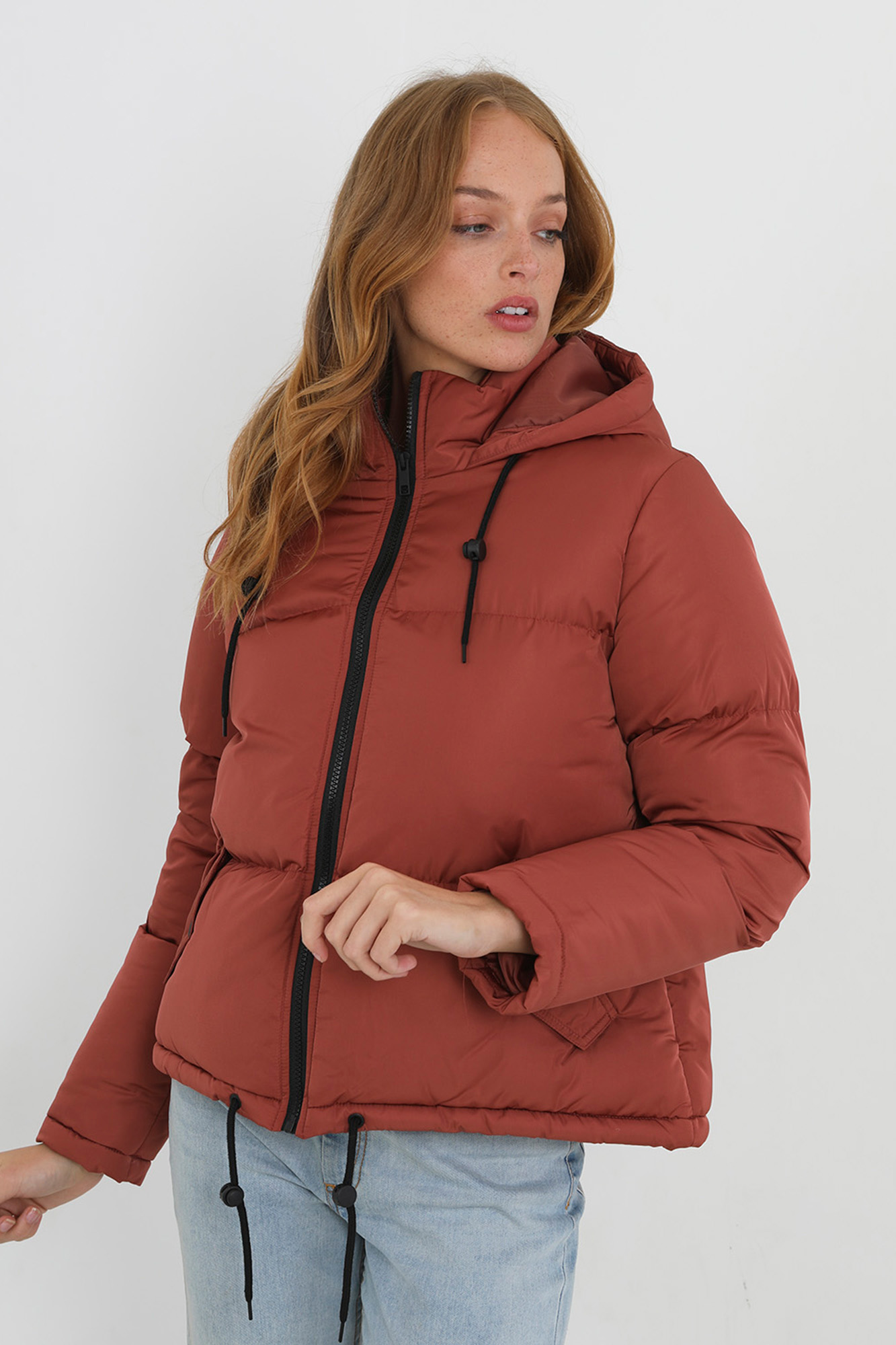 Rust puffer hotsell jacket women's