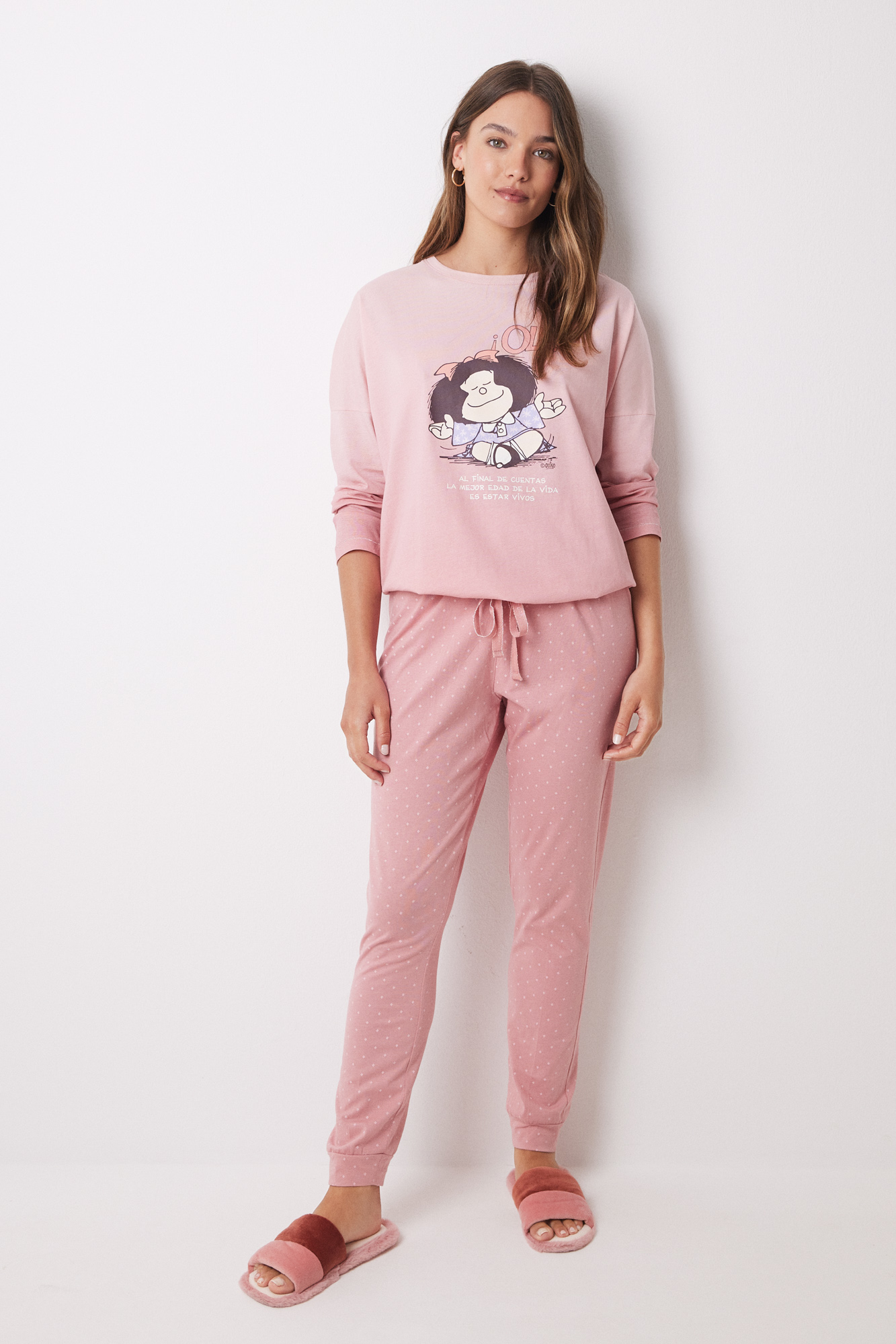 Pijama largo 100% algodón Mafalda rosa Pijamas de mujer SPF