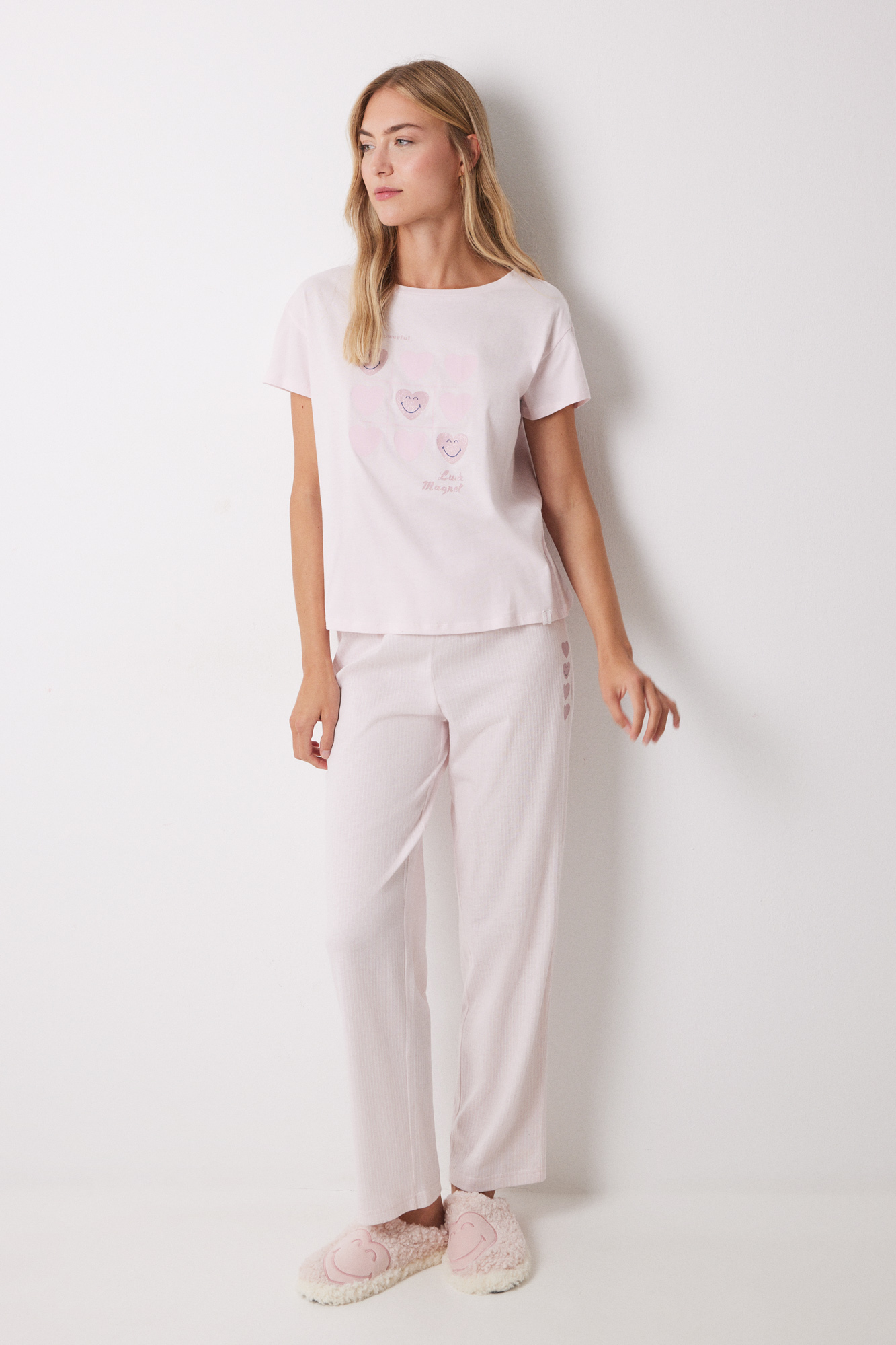 Pijama largo 100% algodón rosa corazones | Pijamas de mujer | SPF